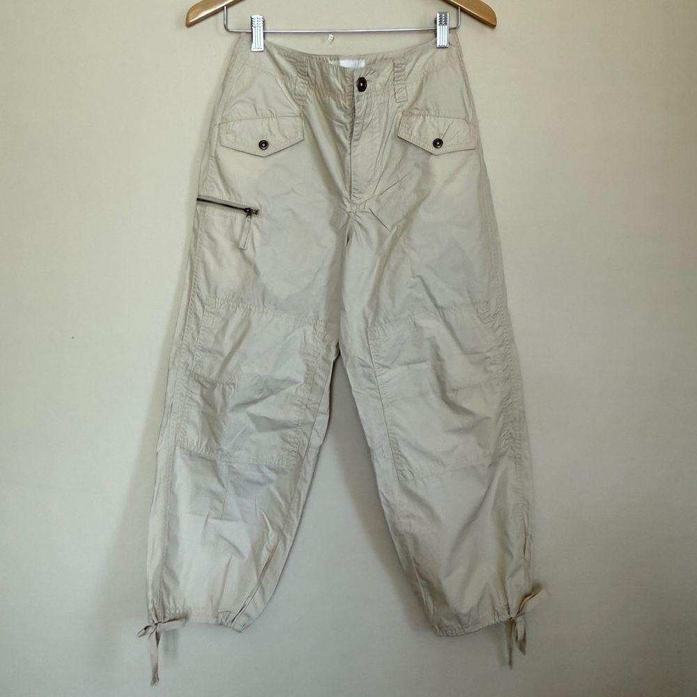 Anthropologie Utility Cargo Pants Size 26 | Beige Cropped Drawstring Hem